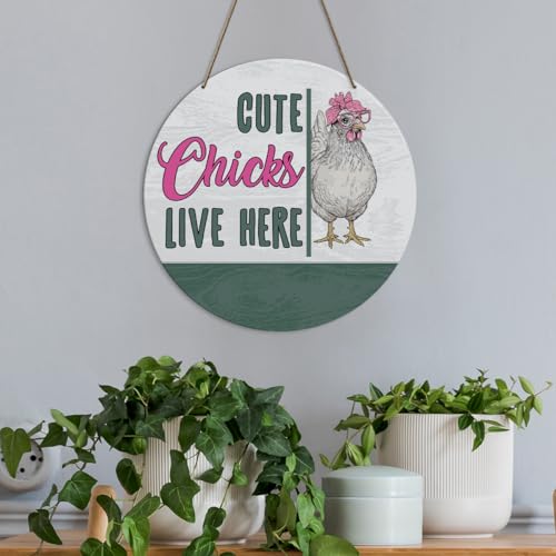 Farmhouse Hen Chicken Coop Sign for Home Room Front Porch Door Farm Fence Barn Yard Outdoor Hanging Decorations, Farmer Chicken Lover Gifts for Women Girl,Cute Chicks Live Here