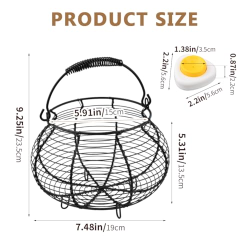 Wire Egg Basket for Gathering Fresh Eggs Holder,Holds About 20 Large Eggs | Retro Handle Egg Gathering Basket,Metal Eggss Holder Countertop,Farmhouse Eggs Storage Container for Farmhouse (Black) - color: Black