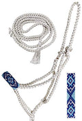 CHALLENGER Nylon Horse Western Rope Braided Halter Lead Beaded Noseband 606RTBeadedWhite - color: White/Blue