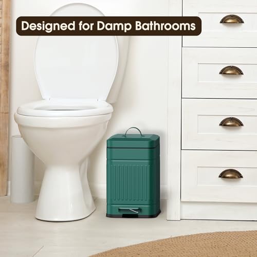 CEROELDA Small Trash Can with Lid-5L/1.3 Gal,Stainless Steel Outdoor Dog Poop Garbage Can-Farmhouse Retro Metal Waste Bin w/Step Pedal for Bathroom Bedroom Office-Soft Close-Green - color: Green