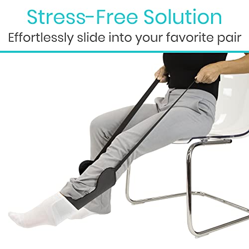 Vive Flexible Sock Aid for Putting on Socks - Extra Wide Sock Puller | Seniors - Soft, Flexible Sock Assist Device for Elderly - Sock Donner & Sock Helper Tool - Easy On & Easy Sock Help Device
