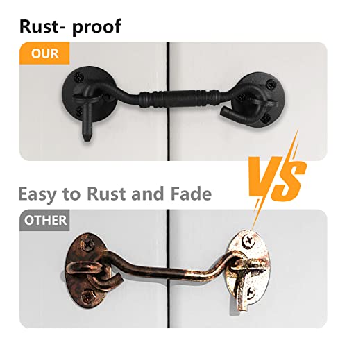 4 Inch Hook and Eye Latch, Barn Door and Gate Latch, Black, 2 Pack | Simple Hook Closure Adds Privacy to Sliding Doors, Cabinets, Windows and Bedrooms, Steel Hardware Includes Mounting Screws - size: 2 Pack