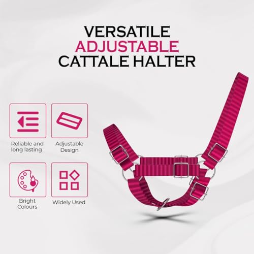 HADZAM Adjustable Nylon Cow Halter | Calf Halter one Halter for (1 Year to Full Size) Easy Adjustable Straps elimates the Need of Ill-Fitting Cattle Halter - color: PINK