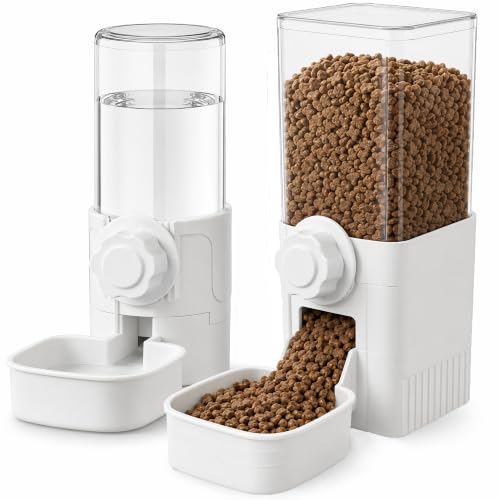 Hanging Automatic Food Water Dispenser,Rabbit Feeder Guinea Pig Water Bottle Food Feeder for Ferret Guinea Pig Rabbit Bunny Cage Accessories (White) - color: white