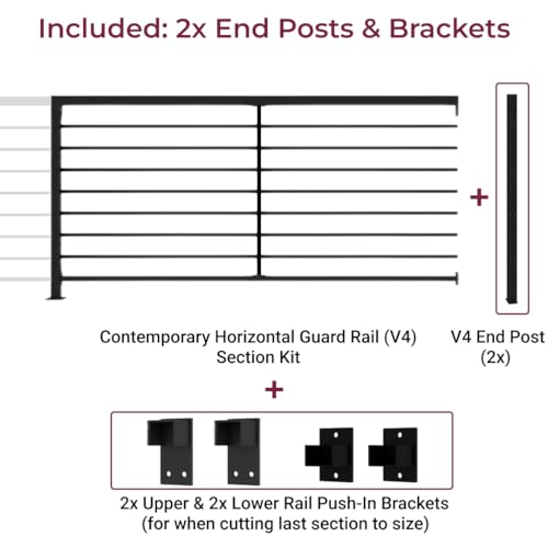 CR Fence & Rail V4 (ONLY) Horizontal Guard Rail End Post DIY Kit, Bracket Included (NOT Compatible with Other Systems) - size: V4 - 36", style: 36" - 2x End Posts