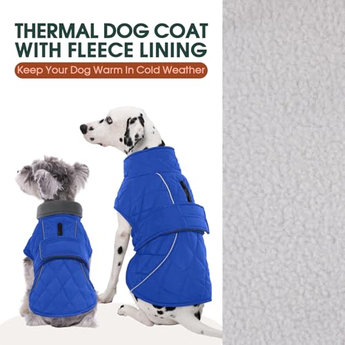 Kuoser Dog Coat Thermal Fleece Lined Dog Jacket, Adjustable Hook & Loop Dogs Coats for Medium Dogs Windproof Reflective Puppy Snow Jackets Pet Cold Weather Clothes with Harness Hole, Blue, M - color: Blue, size: Medium (Chest: 42 - 52CM / 16.53" - 20.47")