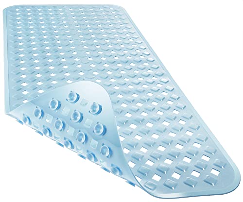Yimobra Bathtub Mat Non Slip, Super Strong Suction Cups, 28"X16" Long Shower Mat with Drain Holes, Machine Washable Fast Draining Bath Mats, Bathroom Essentials, Light Blue - color: Light Blue, size: 27.5 X 15.5 Inch