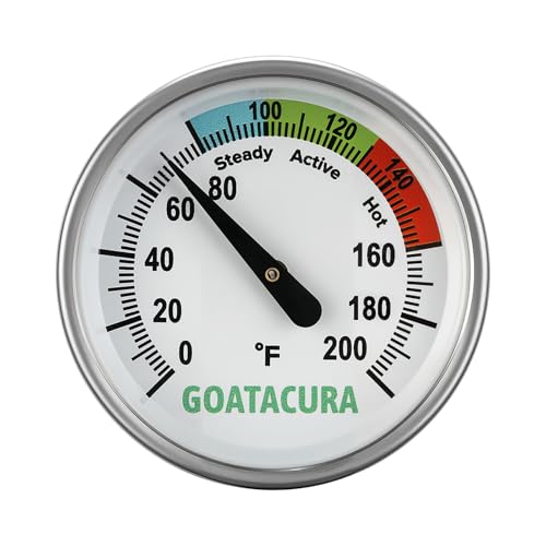 Compost Soil Thermometer, 304 Stainless Steel Case and Probe,1.75" Dial Size, 20" Stem Length, 0-200 Deg F, 3 Temperature Zones - size: L=20"