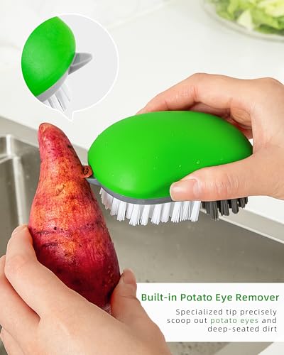 MR.SIGA Fruit and Vegetable Cleaning Brush with Non Slip Comfortable Grip | Potato scrubber brush, non slip fruit scrub brush - color: Green