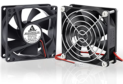 GDSTIME 2Pcs 80mm x 25mm Dual Ball Bearings High Speed 12V Cooling Fan 2Pin | 4500RPM, DC Brushless, Powerful Airflow, PC Case Fans, for Computer PSU, Amps, Wine Cooler, RV Fridge, Incubator, Electronics - size: 80x25mm