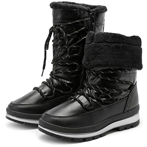 HEAWISH Women’s Winter Snow Boot Fur Lined Mid Calf Warm Boots - color: Black, size: 8