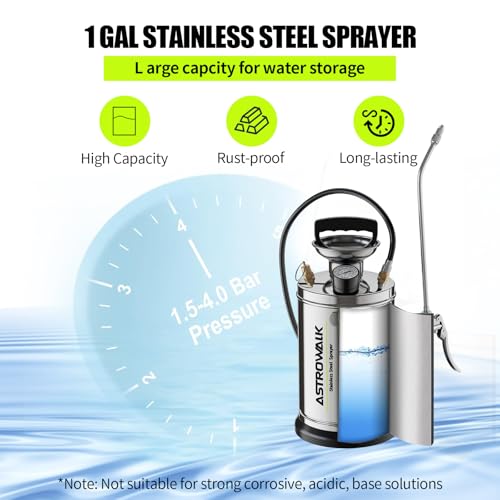 1.5 Gallon Stainless Steel Pump Sprayer with 20" All-Steel Wand & 4FT Reinforced Hose for Lawn Care, Weed Treatment & Pest Control, Includes Viton & EPDM Seals, Gloves - size: 1.5G/6L