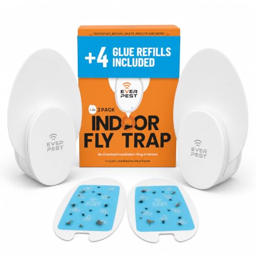 Indoor Electric Fly Trap (2-Pack) – Plug-in Insect Catcher with 4 Glue Cards for Fruit Flies, Gnats, Moths & Mosquitoes – Safe Pest Control for Home Use