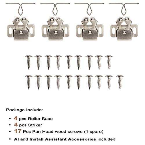 Keenkee Cabinet Latch Double Roller Catch, Nickel, 4 PCS | Hardware for Cupboard Closet Cabinet Door Latches and Catches - color: Nickel 4ps