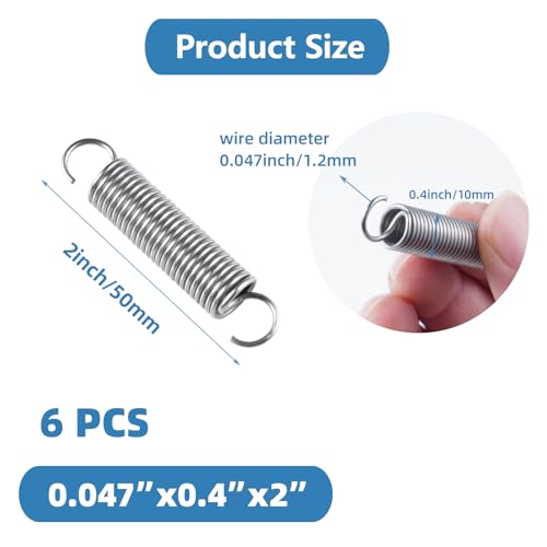 6pcs Extension Springs,0.047"x0.4"x2" 304 Stainless Steel | Extension Springs with hook ends 2inch - size: 0.047"x0.4"x2"