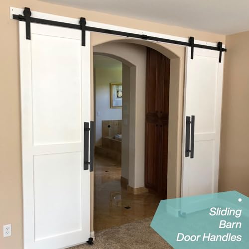 12 Inch Black Gate Pull Handles Pack of 2, Modern Barn Door Handles | Heavy Duty Metal, Indoor & Outdoor, Farm House, Fence, Sheds Cabinet Closet Door Pulls, 2 Size Screws, Easy to Install - style: Flat