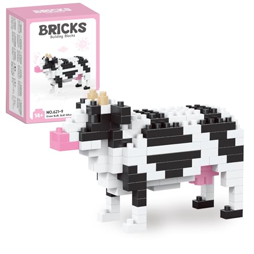 QISHOUTING Cow Mini Building Toy for Kids, Farm Animals Mini Building Blocks & Learning Toy for Girls Boys, Miniature Cow Figurine Toys for Adults Girls, Birthday Party Favors Stocking Stuffers - style: Cow