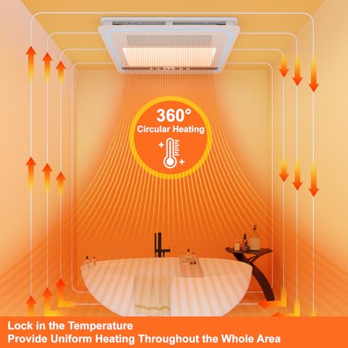 Hawkrown 4 in 1 Bathroom Exhaust Fan with Light, 1760W Heater Fan Light Combo, 190 CFM Bathroom Fan, 1.0 Sone Exhaust Fan with Heater, Light, Ventilation for Home, Bath, Hotel - color: Ivory