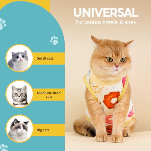 Avont Cat Recovery Suit - Kitten Onesie for Cats After Surgery | Stop Licking, Protects Stitches, M: Neck 9.5"-11"/Chest 13.7"-15.4"/Back 10.4", Soft & Breathable, Hook & Loop, Donut - color: Donut, size: Medium