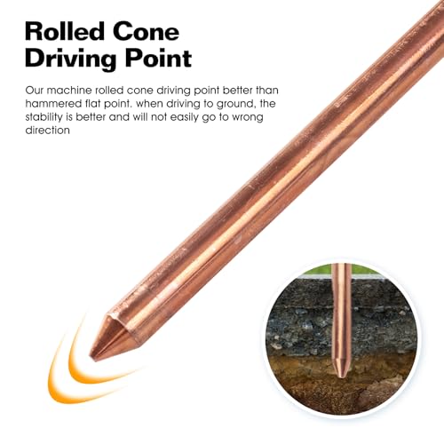 GOUNENGNAIL- 4' Grounding Rod - 3/8" Copper Ground Rod with Wire Clamp | Great for Electric Fences, Antennas,Satellite Dishes,and other Grounding Needs (1, 3/8''x4')