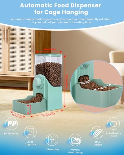 Hanging Automatic Pet Food Dispenser, 54oz Large Capacity Pet Feeder, Auto Gravity Cage Hanging Food Bowl for Small Dog Cat Rabbit Ferret Guinea Pig Hedgehog Chinchillas (Green) - color: Green