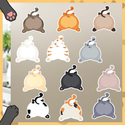 Yinder 24 Pads Cat Sticky Notes Fun Cartoon Memo Self Adhesive | Animal Memo Pad Bulk 12 Designs, For School Office Veterinary, Back to School Party Supplies Gift Tabs - style: Fresh Cat