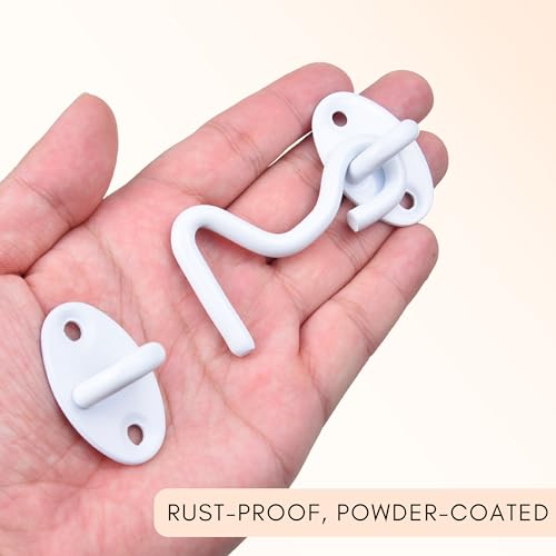Eco-Fused 3-inch Heavy Duty Hook and Eye Latch - 1x Barn Door Lock (White), 4X Mounting Screws - Powder Coated Stainless Steel Hooks for Door, Windows, Sheds, Fences, Gates, Closets, Cabinets - color: 1 set: 3 inch - White