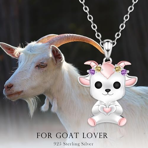 Cute Goat Necklace for Women - 925 Sterling Silver Goat Zirconia Heart Pendant Necklace Jewelry Gifts for Goat Animal Lovers