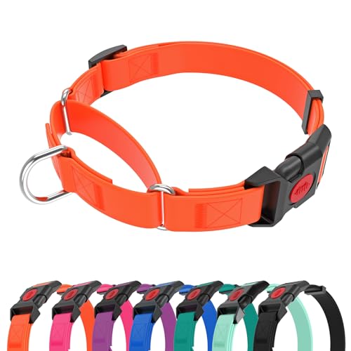 Waterproof Martingale Collar for Dogs,Easy to Clean Dog Collars with Safety Quick Release Buckle,Rubber Collar for Medium Large Dogs Walking Training (Orange, S (13.4-16.5inch)) - color: Orange, size: S (13.4-16.5inch)