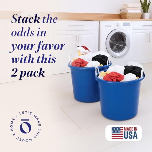 HOMZ 2-Pack Utility Tub, Large Plastic Storage Bucket with Rope Handles, 17 Gallon, Blue - Portable Indoor and Outdoor Buckets for Kitchen, Laundry, Garden, Bathroom, and Garage Organization - color: Blue