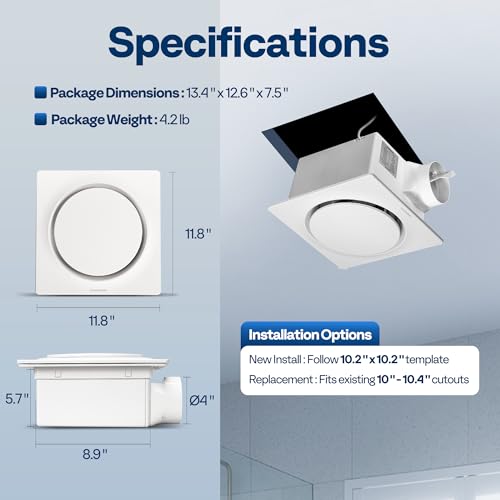 VIVOHOME Bathroom Exhaust Fan with Humidity Sensor 110CFM, Auto On/Off | Energy-Saving EC Motor,10.2-inch Ceiling Retrofit Bath Fan, No Attic Access Needed(Install Kit, 4-in Duct Included) - style: No Light & 110CFM
