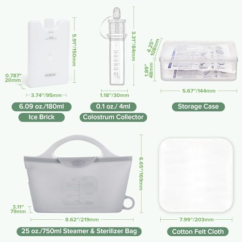 haakaa Colostrum Collector Kit 4ml/6pcs & Steriliser Bag & Ice Brick Combo | World-first design, 3-in-1 Collector, Safe food-grade silicone-BPA Free, Ready-to-use pack,Replace disposable syringes