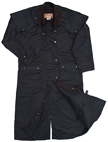 Foxfire Men's Long Oilskin Western Australian Waterproof Duster Coat, Raincoat Oil Cloth Cotton - color: Black, size: X-Small