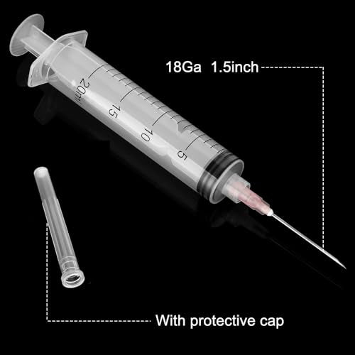 3 Pack 20ml/cc Syringes with 55.1 Inch Tube and Needle 18G 1.5”, Sterile Syringe Individually Packaged for Labs, Resin, Craft, Machine Oil, Ink, Glue - style: 20ml