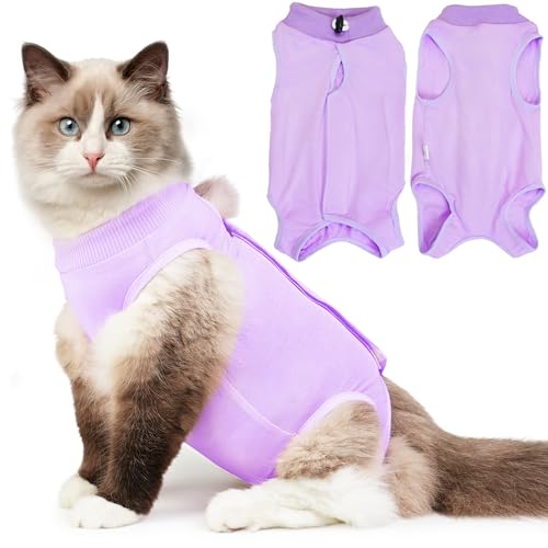 Hpetppy Cat Recovery Suit, Breathable Cat Surgery Recovery Suit Female, Cat Onesie for Cats After Surgery Spay Surgical Abdominal Wound Skin Diseases Cone of Shame Alternative Purple(M) - color: Purple, size: Medium