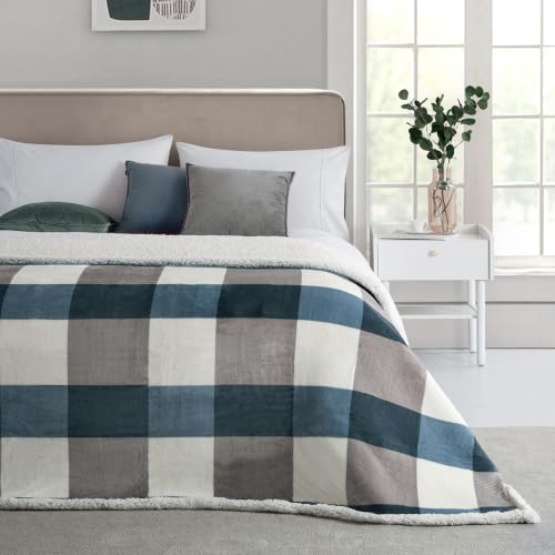 PU MEI Sherpa Fleece Throw Blanket 60" x 80" Reversible Plush Fluffy Large Big Blanket Lattice Flannel Blankets for Sofa Couch Bed (Grey-Soft Blue, 60"*80") - color: Grey-blue, size: 60"*80"