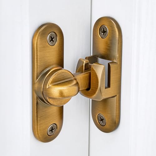 Brass 90/180 Degree Barn Door Latches,Flip Gate Lock | Zinc Alloy Flip Gate Latches,Right Angle Door Lock,for bedroom,garage,sliding door,window,cabinet,drawer,pet enclosures - color: Brass