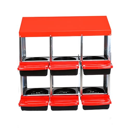 Chicken Nesting Boxes, Heavy-Duty 8-Compartment Metal Chicken Nesting Box – Removable Tray, Ventilation Holes, Easy Egg Collection, Rustproof Galvanized Steel - Red - 6 - Slot - A - color: Red, size: 6 - Slot - A