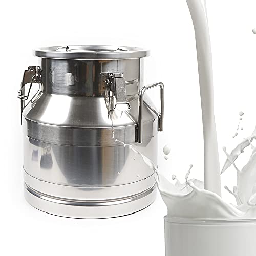 Milk Can with Sealed Lid, Stainless Steel Milk Transport Cans Wine Pail Bucket Tote Jug Pot Oil Liquid Storage Barrel with 2 Handles Sealed Silicone Anti-Leak Ring Lock Belt 20L 5.28 Gallon - color: 20l