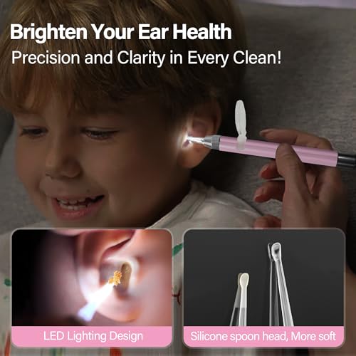 15 Pack Ear Wax Removal Tool Kit with Light - LED Ear Cleaning Kit, Ear Wax Removal for Kids and Adults, Ear Cleaning Tool, Ear Picker Spoon & Ear Tweezers & Spiral Spring Ear Spoon Pink - color: Pink