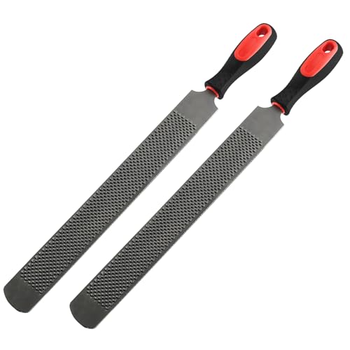 2Pcs 18 Inch Hoof Rasp, Heavy Duty Carbon Steel Farrier File Tool, Professional Hoof Trimmer with Rubber Handle for Horses, Goats, Cows, and Donkeys