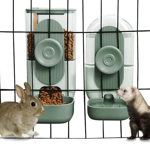 Lemtrflo Rabbit Feeder, Bunny Water Bottle Dispenser, Pet Cage Food Bowl | Suitable for Rabbits, Guinea Pigs, Ferrets, Cat and Other Small Pets - color: Green