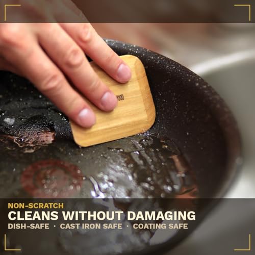 Wooden Pot Scraper Set of 4 – Wood Pan Scraper for Cast Iron, Dishes & Baking | Non-Scratch, Dish-Safe, Food-Safe | Ergonomic Kitchen Scraper Tool