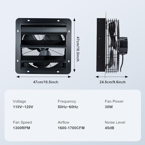 GROWNEER 14 Inch Shutter Exhaust Fan with Temperature Humidity Controller, 1700 CFM Remote Control Attic Fan, 10-Speed Adjustable Wall Mount Vent Fan for Green House, Garage, Shed, Attic - style: 14 Inch with Temperature Humidity Controller