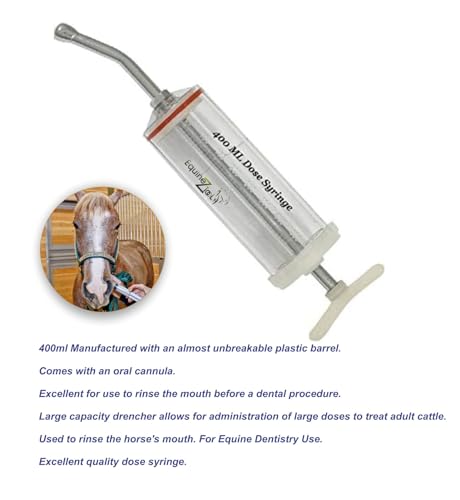 Plastic Dose Syringe 400mL for Horses & Livestock – Reusable Veterinary Drencher with Stainless Steel Nozzle, Large Animal Oral Medication Applicator for Dental Use, Deworming, Supplements & Fluids