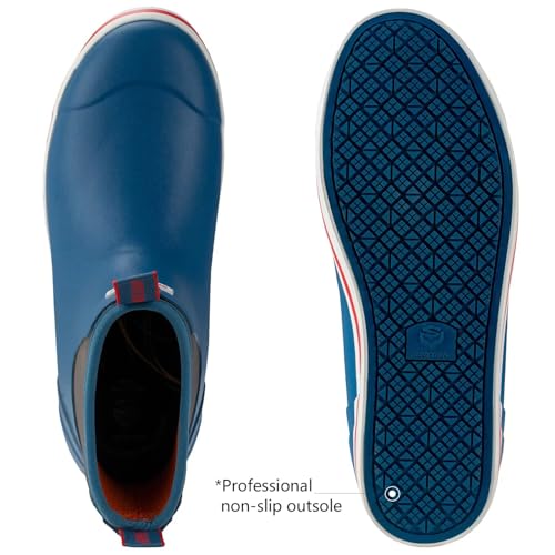 SUREWAY Men's Deck Boots Non-Slip Fishing & Ankle Boating Boot | Waterproof Rain Boots, Lightweight Neoprene Rubber Deck Boots - color: Navy & Red, size: 7
