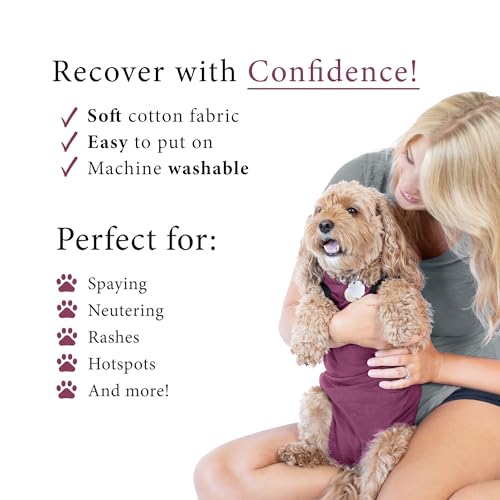 Dog Surgery Recovery Suit, Male Female After Spay Neuter Onesie | Soft Breathable Cotton, Anti-licking Cone Alternative, Protects Stitches & Abdominal Wounds, Patented Clip-up Potty System - color: Maroon, size: Mini