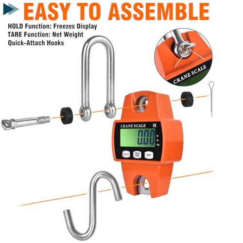 660lb Digital Hanging Scale, 300kg Heavy Duty Handheld Crane Scale with Backlit LCD, Portable Cast Aluminum Case & Hooks - Multi-Function for Farm, Hunting, Fishing, Logistics (kg/lb/N Switchable)