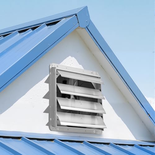 VEVOR 18 Inch Shutter Exhaust Fan Wall Mounted Automatic Louvers Silver, Sturdy Steel Housing, 3051 CFM Low Noise, AC Motor, Ventilation and Cooling for Attic, Garage, Barn, Greenhouse, Workshop - size: 18 Inch