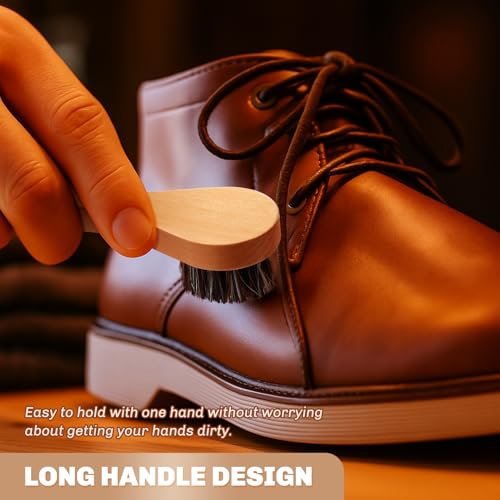 4 Pcs Horsehair Shine Shoes Brush Kit Polish Dauber Applicators Cleaning Leather Shoes Boots Care Brushes Suede Cleaner Brush with Microfiber Shoe Cloth(Wooden Handle A) - style: Wooden Handle A